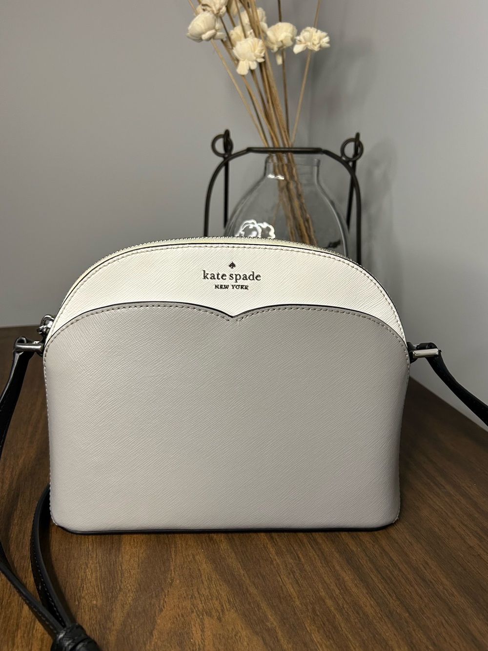 Kate Spade Payton Dome Crossbody Saffiano Leather Gray White Colorblock